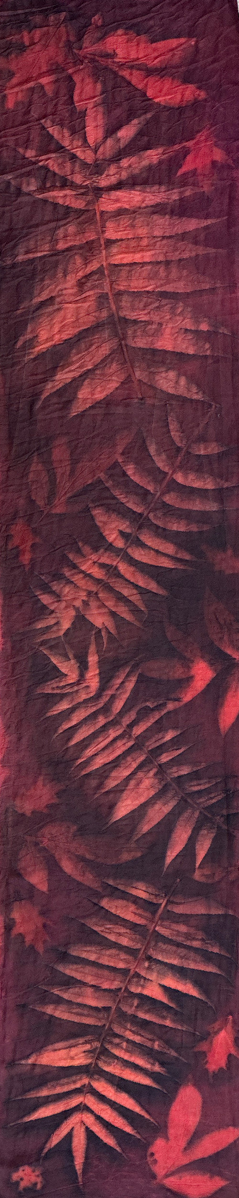 Hand printed botanical medium long silk scarf 14" x 70" #028