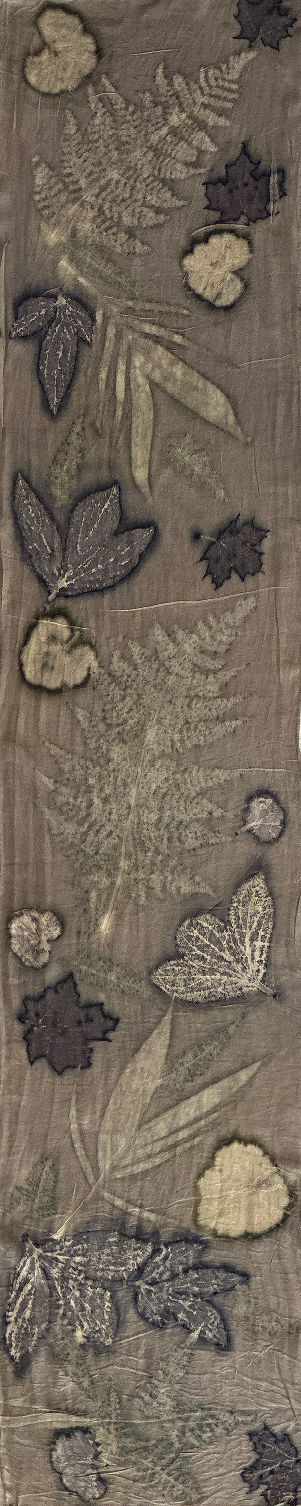 Hand printed botanical medium long silk scarf 14" x 70" #042