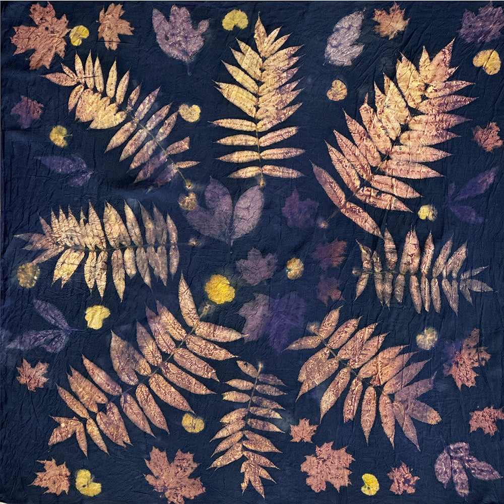 Hand printed botanical large square silk scarf 44" x 44"_#123