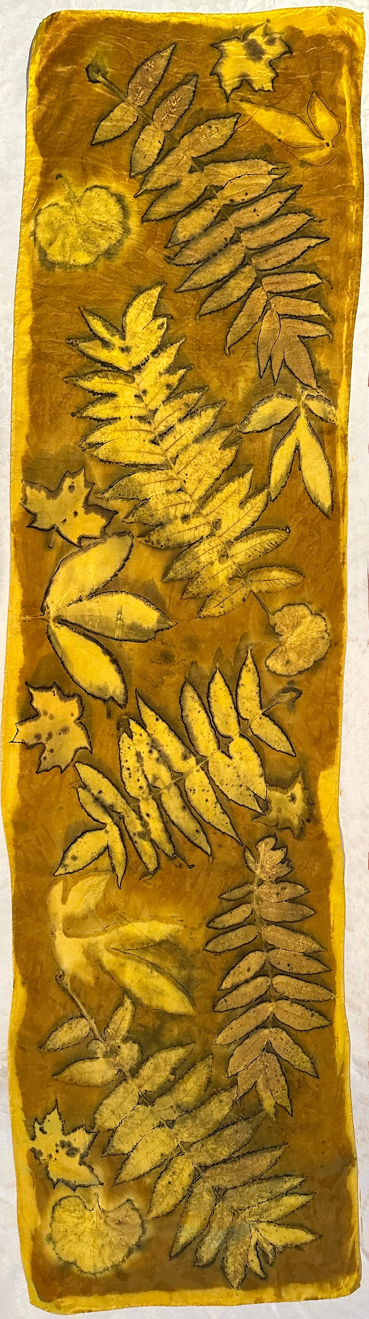 Botanical silk scarf 15" x 60" Turmeric gold (#1)