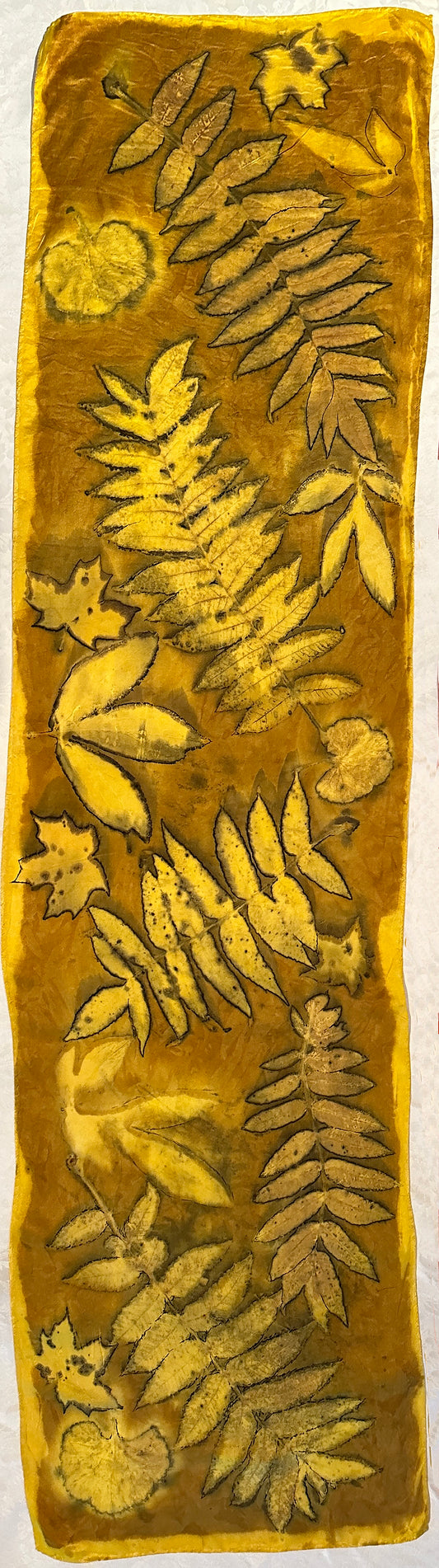 Botanical silk scarf 15" x 60" Turmeric gold_1