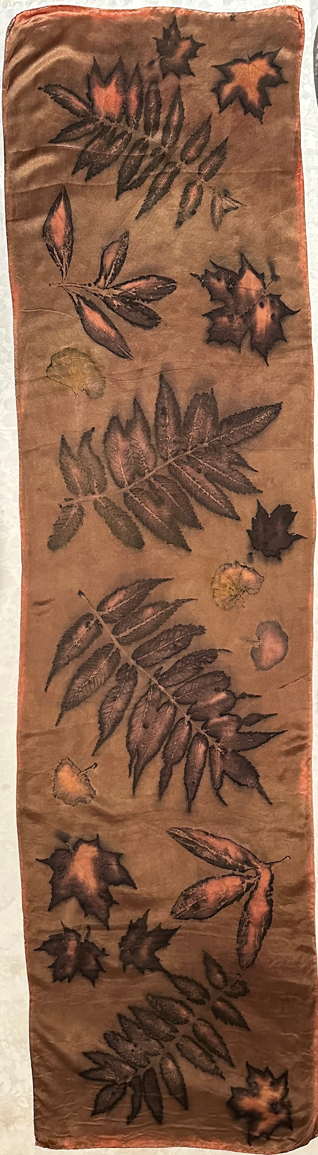 Botanical silk scarf 15" x 60" Madder rust (#13)