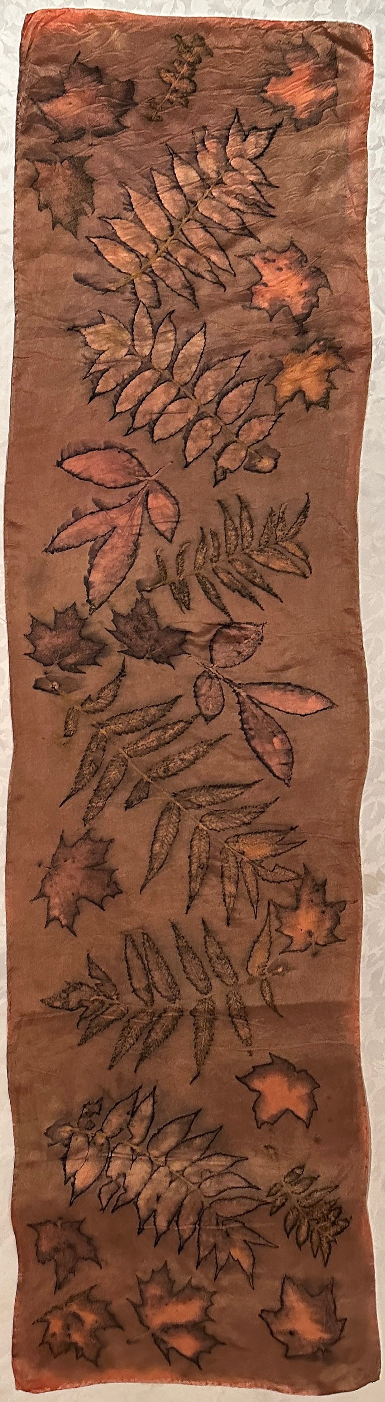 Botanical silk scarf 15" x 60" Madder rust (#8)