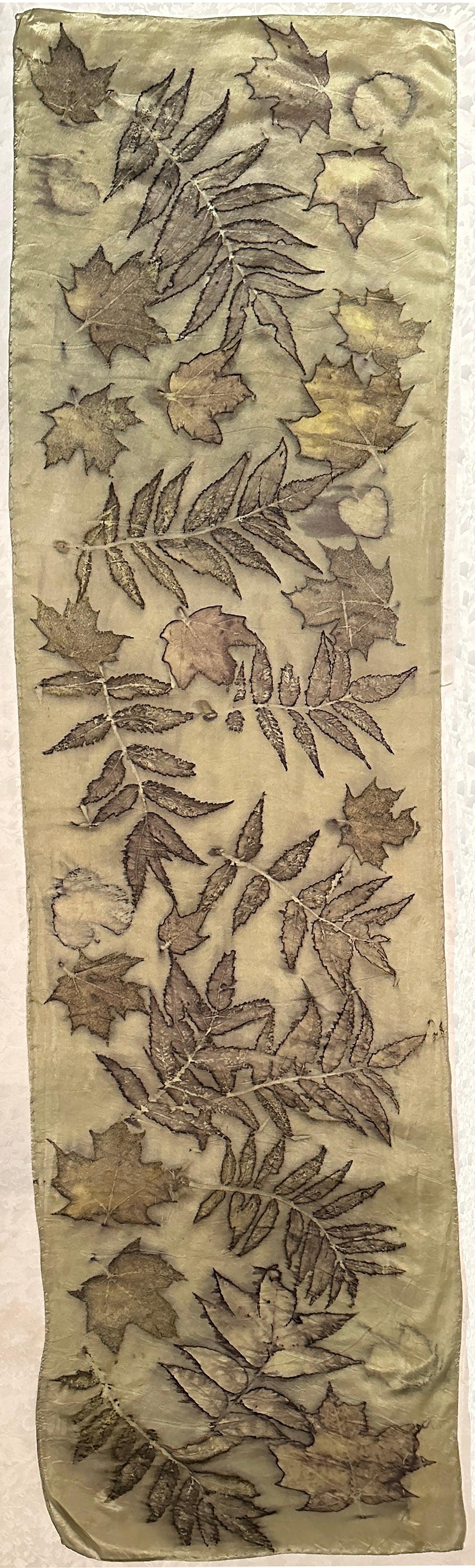 Botanical silk scarf 15" x 60" Silver (#9)