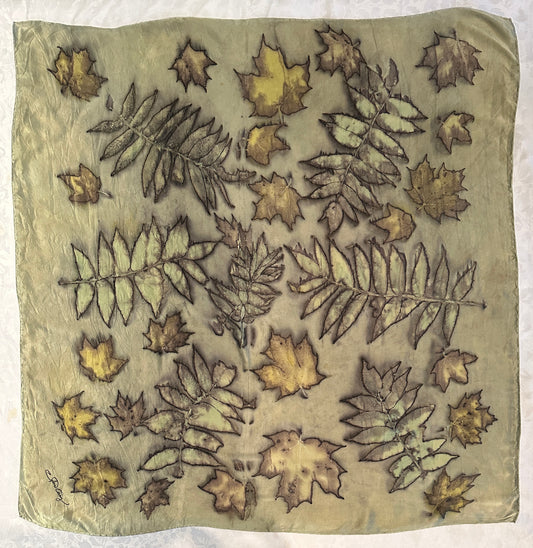 Botanical silk scarf 35" x 35" silver_11