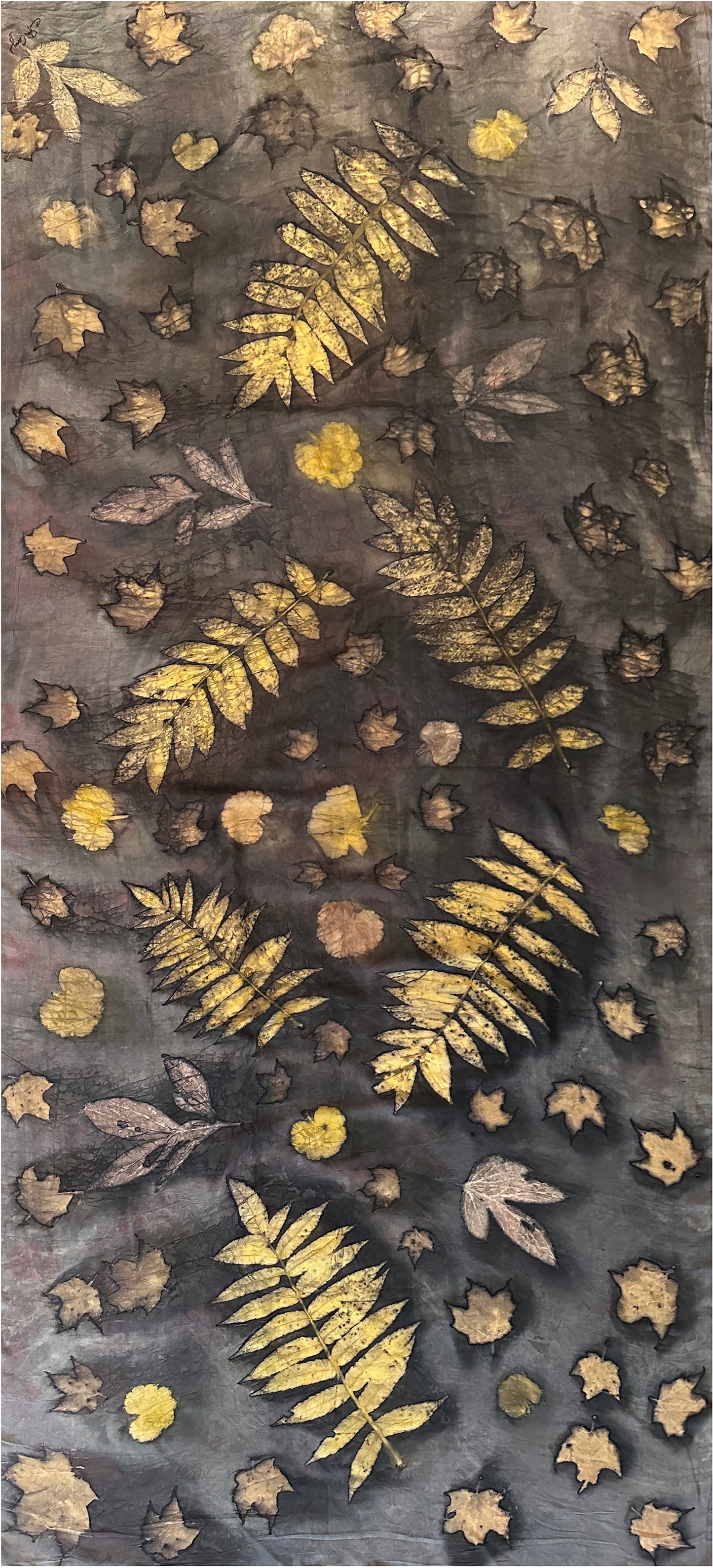 Hand printed botanical large silk scarf 35" x 78" (#105)