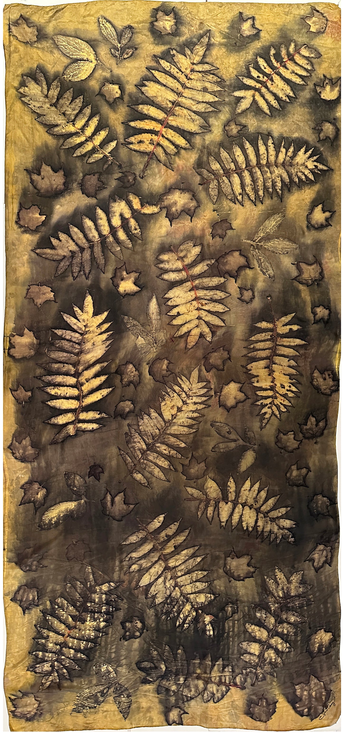 Hand printed botanical large silk scarf 35" x 78" (#107)