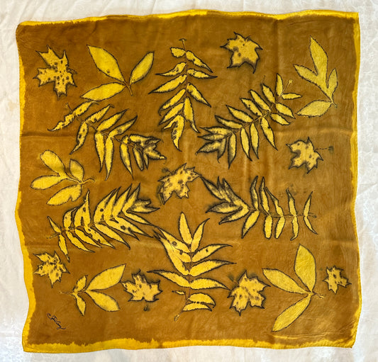 Botanical silk scarf 35" x 35" Gold_4