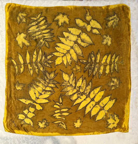 Botanical silk scarf 35" x 35" gold_5