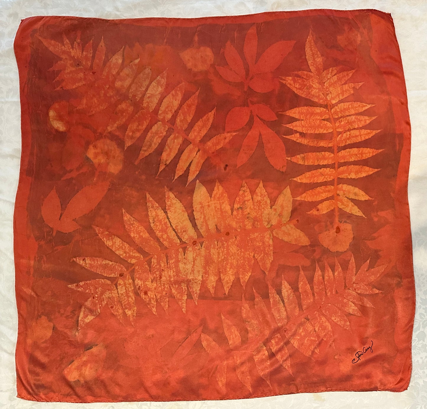 Botanical silk scarf 35" x 35" madder red (#9)