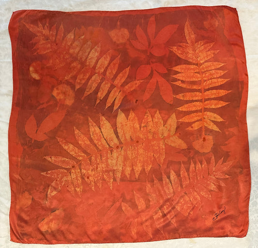 Botanical silk scarf 35" x 35" madder red_9