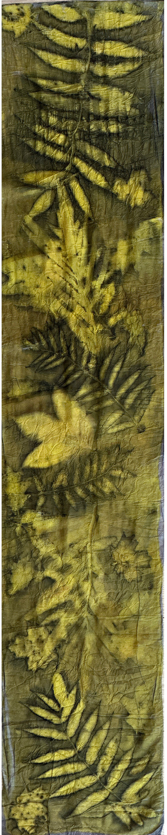 Hand printed botanical medium long silk scarf 14" x 70" #020