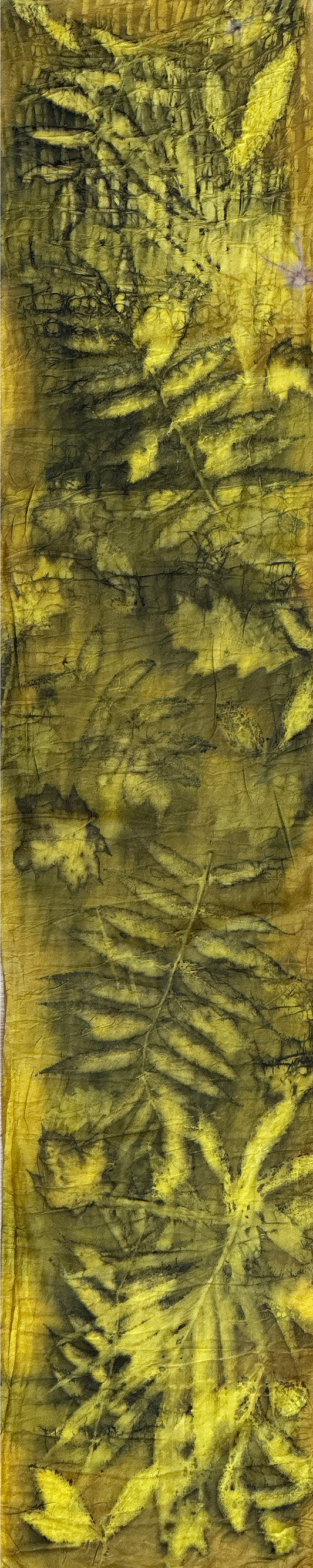 Hand printed botanical medium long silk scarf 14" x 70" #021