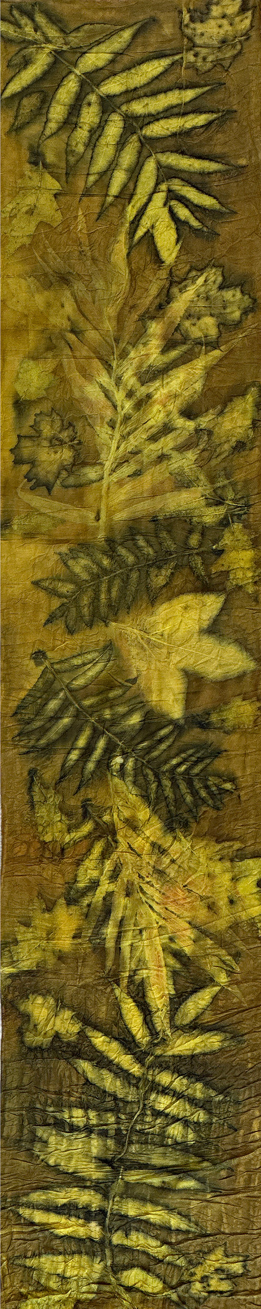Hand printed botanical medium long silk scarf 14" x 70" #022