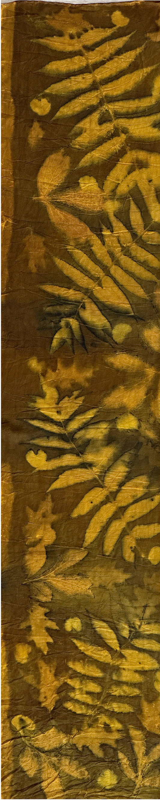 Hand printed botanical medium long silk scarf 14" x 70" #023