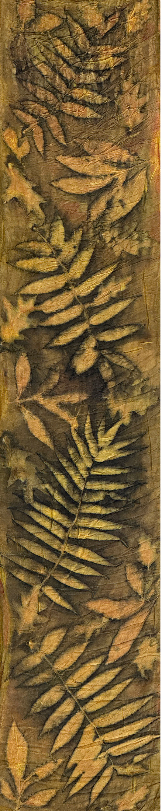 Hand printed botanical medium long silk scarf 14" x 70" #024