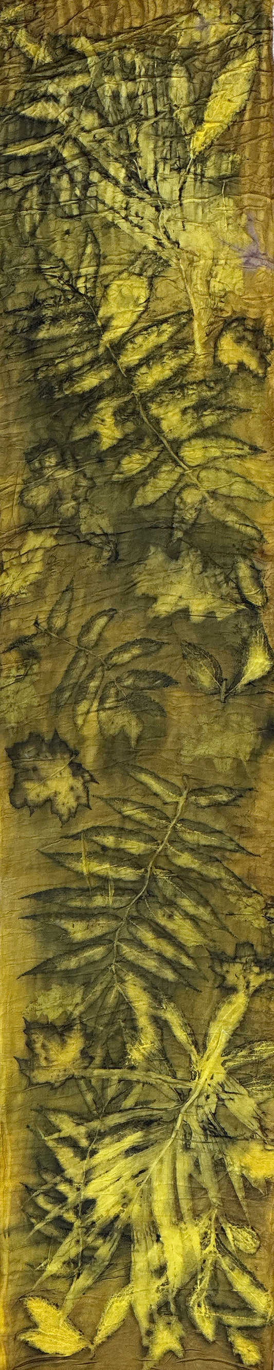 Hand printed botanical medium long silk scarf 14" x 70" #025