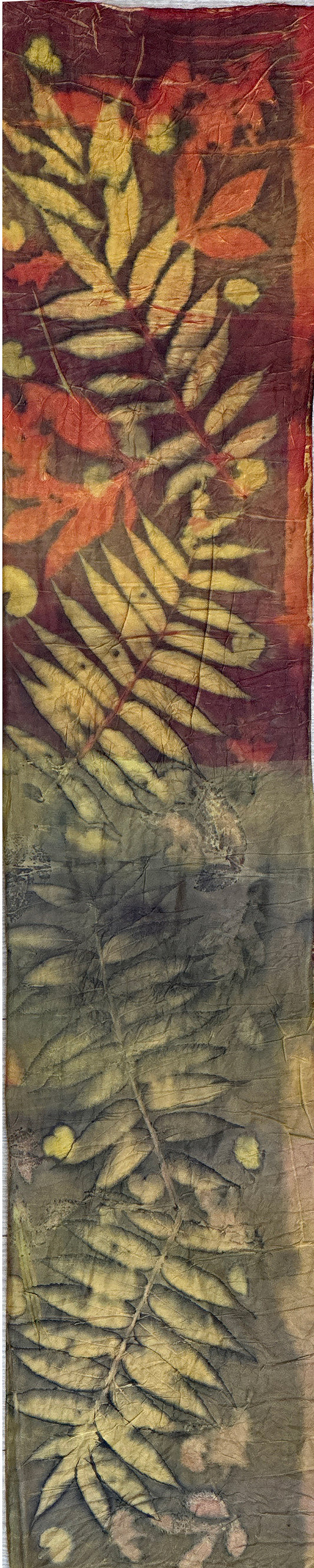 Hand printed botanical medium long silk scarf 14" x 70" #026