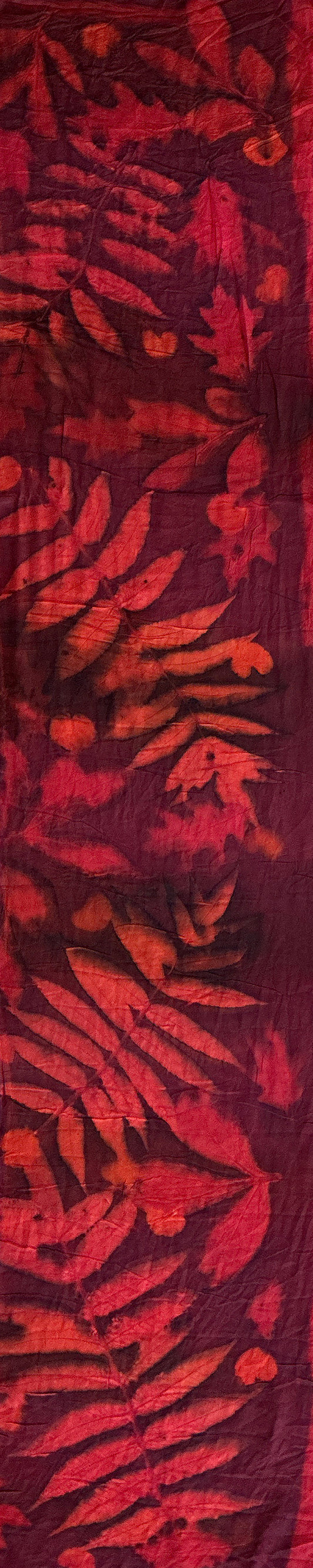 Hand printed botanical medium long silk scarf 14" x 70" #027
