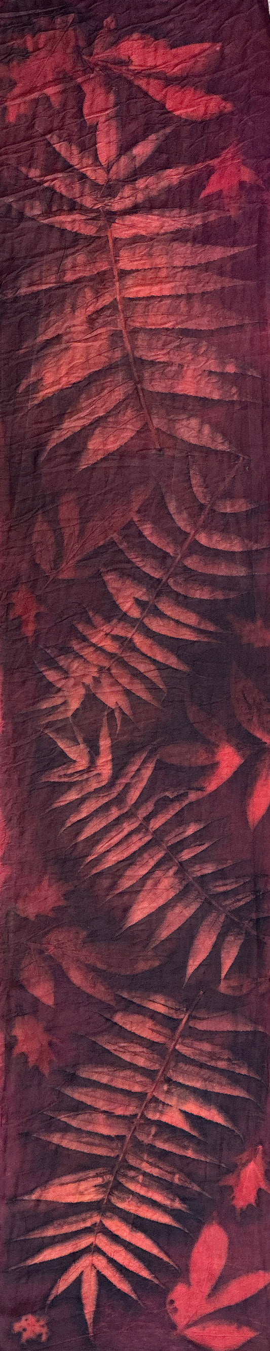 Hand printed botanical medium long silk scarf 14" x 70" #028