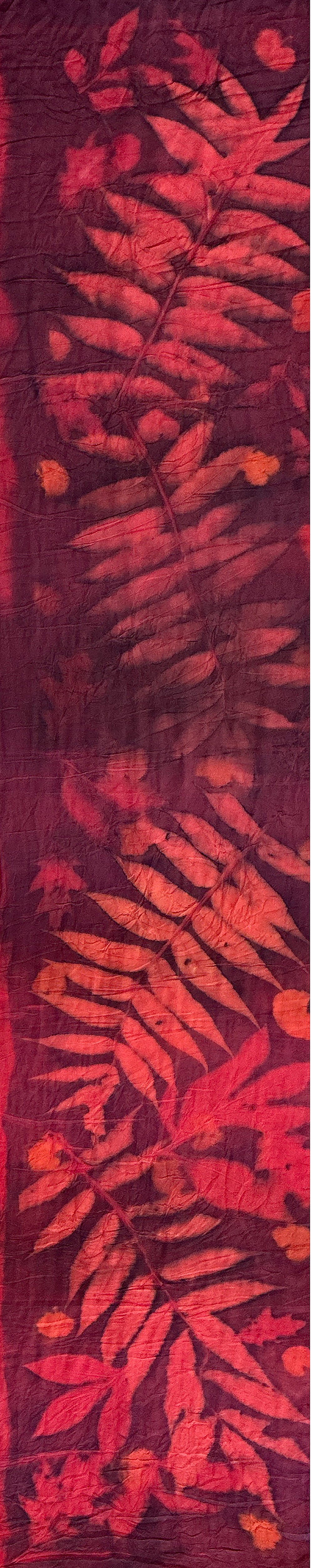 Hand printed botanical medium long silk scarf 14" x 70" #029