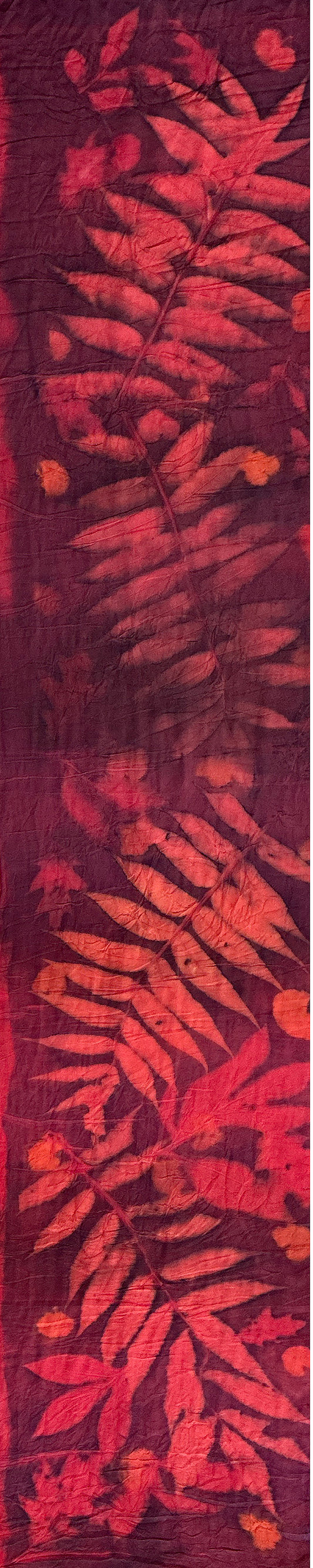 Hand printed botanical medium long silk scarf 14" x 70" #029