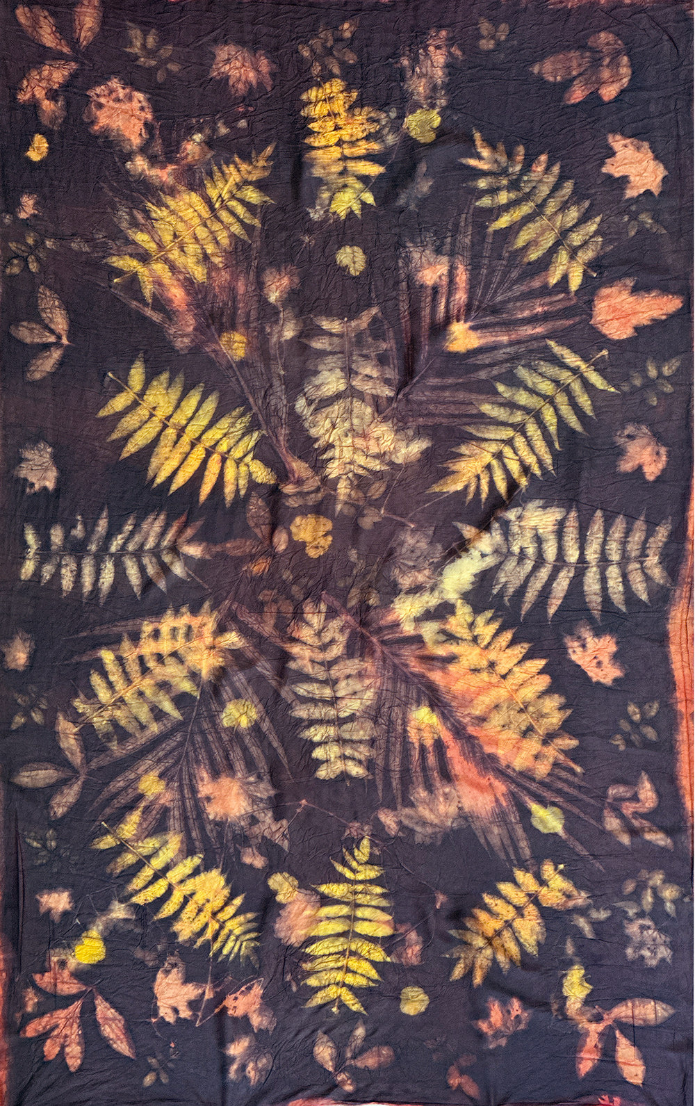 Hand printed botanical large silk sarong 44" x 70" #02