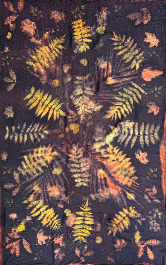 Hand printed botanical large silk sarong 44" x 70" #02