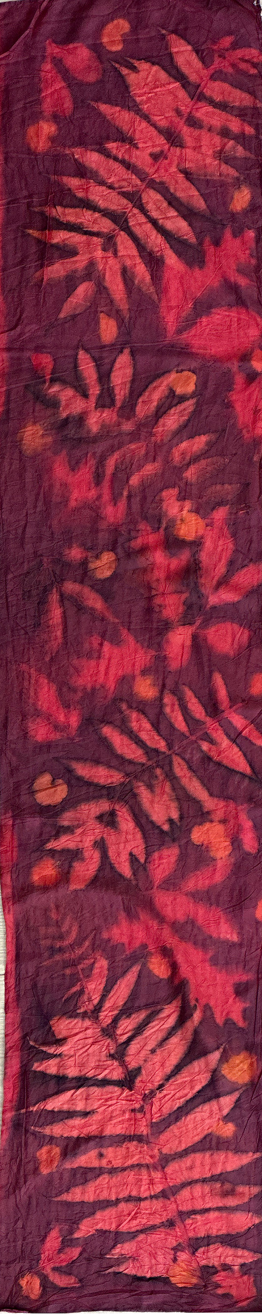 Hand printed botanical medium long silk scarf 14" x 70" #030