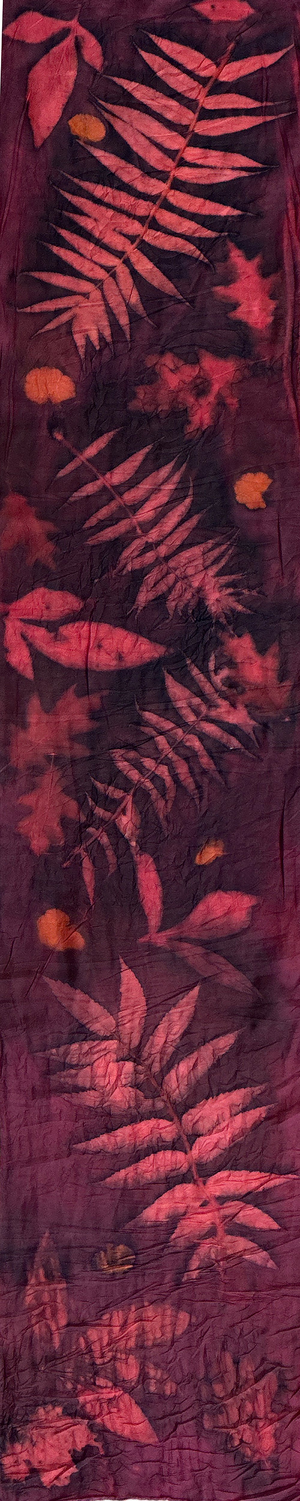 Hand printed botanical medium long silk scarf 14" x 70" #031