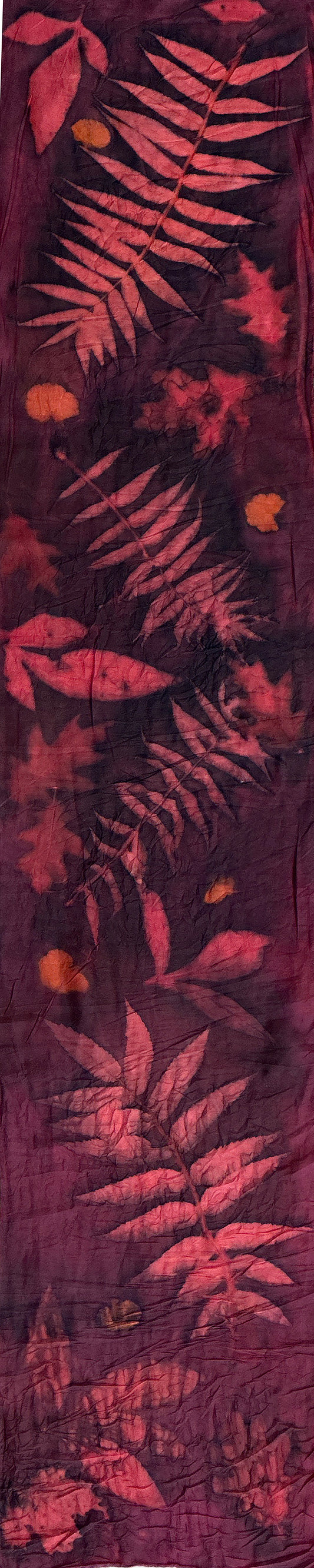 Hand printed botanical medium long silk scarf 14" x 70" #031