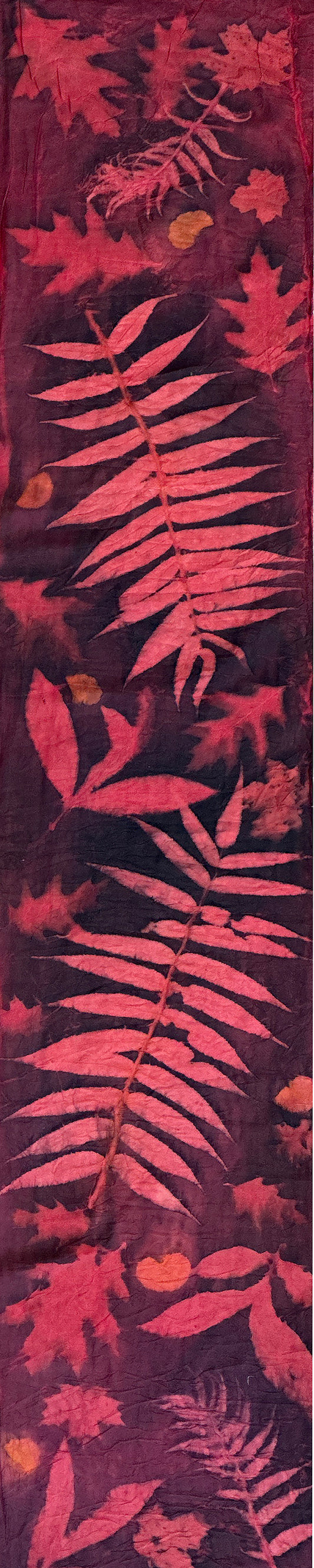 Hand printed botanical medium long silk scarf 14" x 70" # 032
