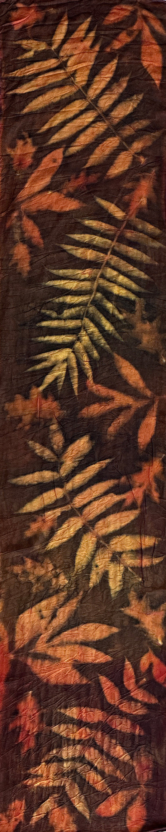 Hand printed botanical medium long silk scarf 14" x 70" #033
