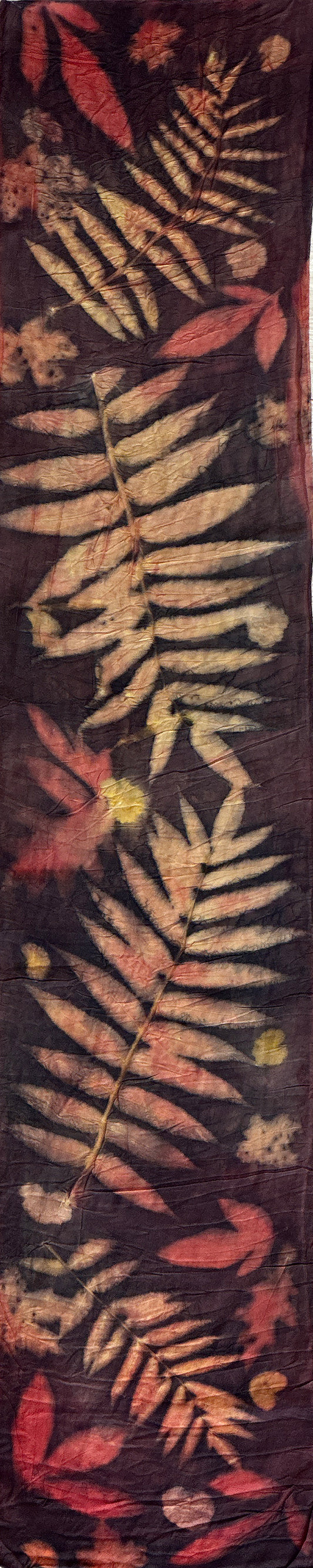 Hand printed botanical medium long silk scarf 14" x 70" #034