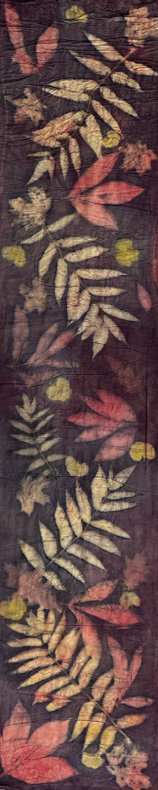 Hand printed botanical medium long silk scarf 14" x 70" #035