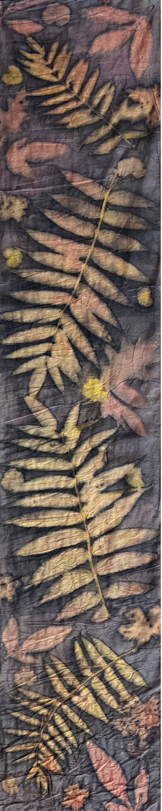 Hand printed botanical medium long silk scarf 14" x 70" # 036