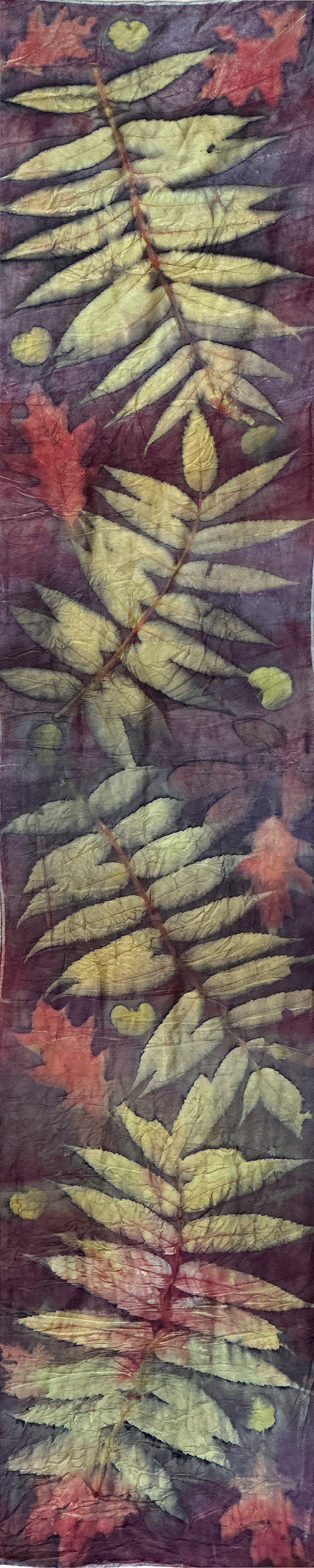 Hand printed botanical medium long silk scarf 14' X 70" #038