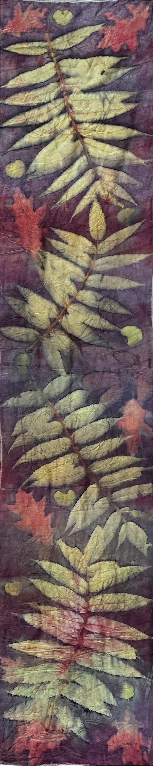 Hand printed botanical medium long silk scarf 14' X 70" #038