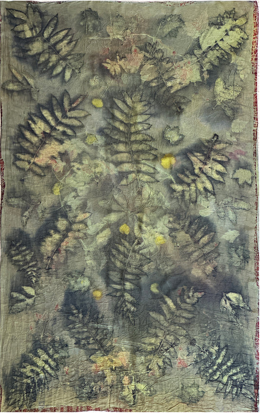 Hand printed botanical large silk sarong 44" x 70" #03
