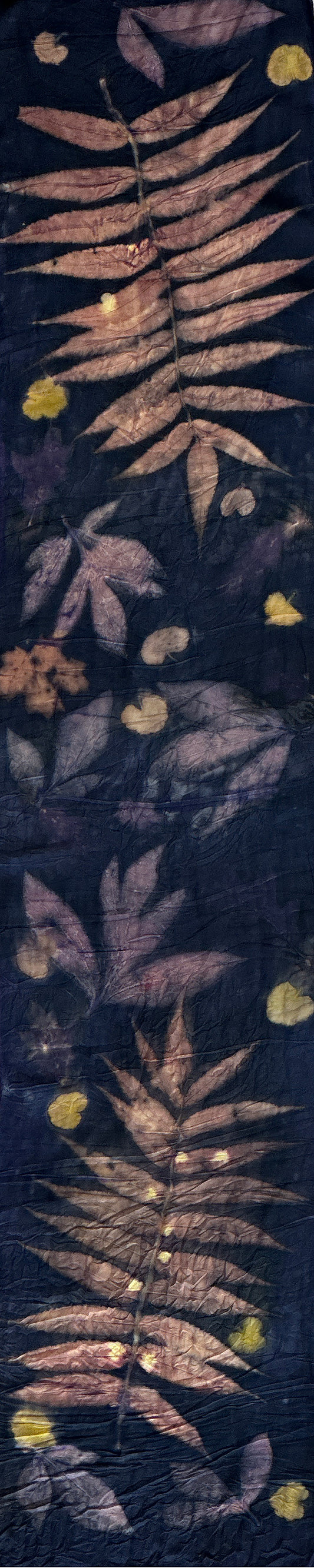 Hand printed botanical medium long silk scarf 14" x 70" #040