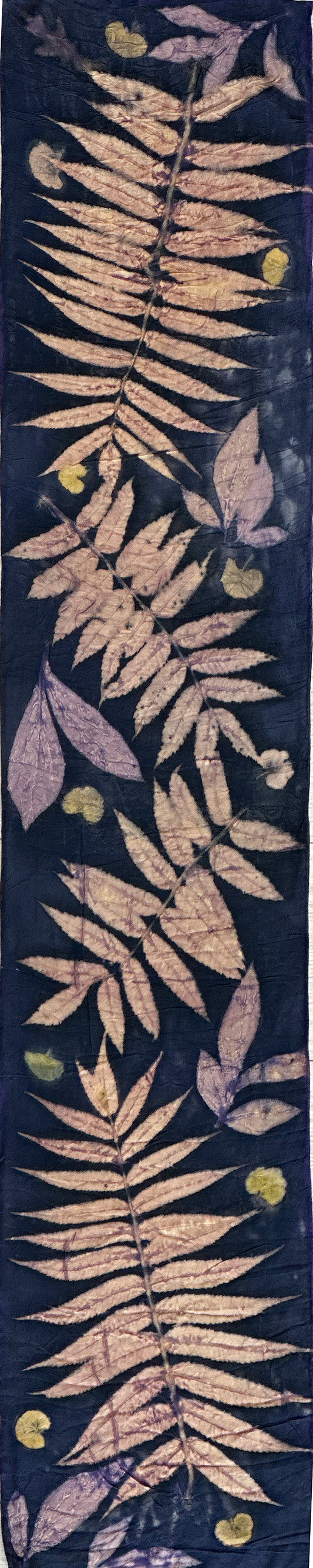 Hand printed botanical medium long silk scarf 14" x 70" #041