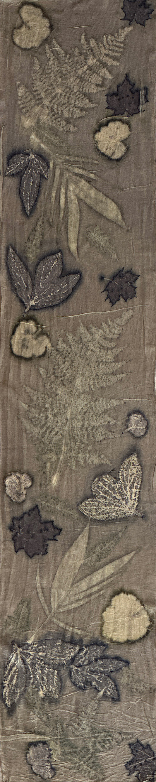 Hand printed botanical medium long silk scarf 14" x 70" #042