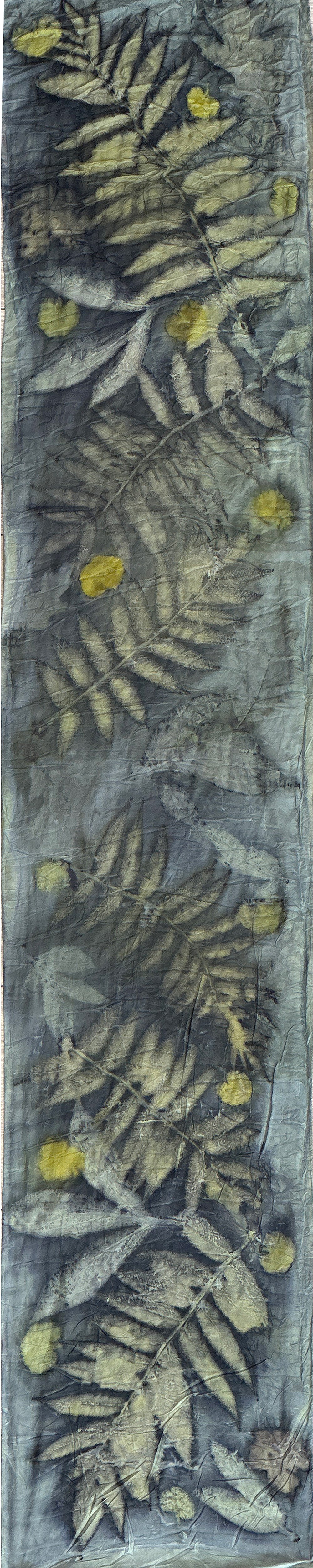 Hand printed botanical medium long silk scarf 14" x 70" #043
