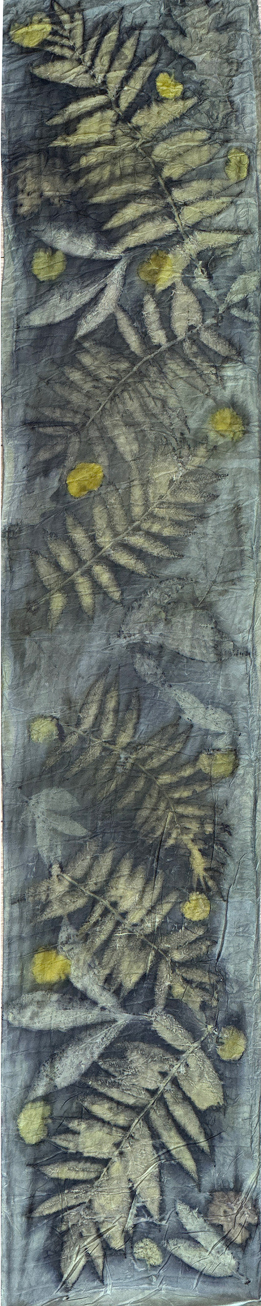 Hand printed botanical medium long silk scarf 14" x 70" #043
