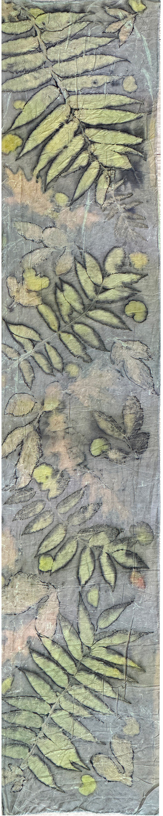 Hand printed botanical medium long silk scarf 14" x 70" #044