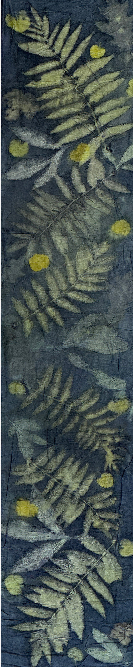 Hand printed botanical medium long silk scarf 14" x 70" #046