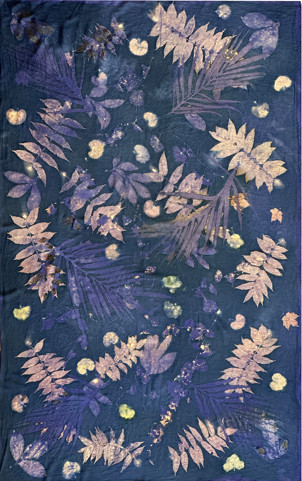 Hand printed botanical large silk sarong 44" x 70" #04