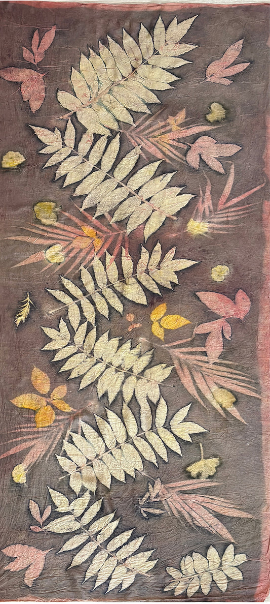 Hand printed botanical large silk scarf 35" x 78" [#113]