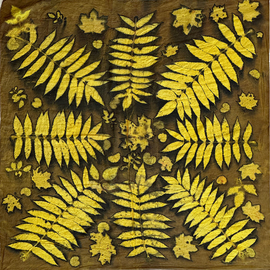 Hand printed botanical large square silk scarf 44" x 44"_#113