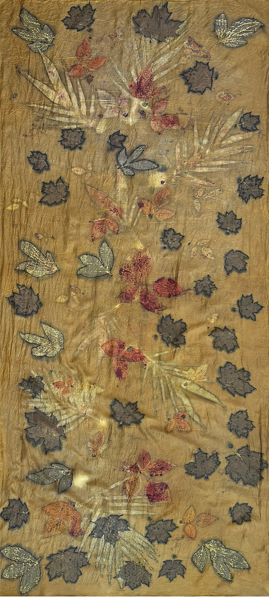 Hand printed botanical large silk scarf 35" x 78" [#114]
